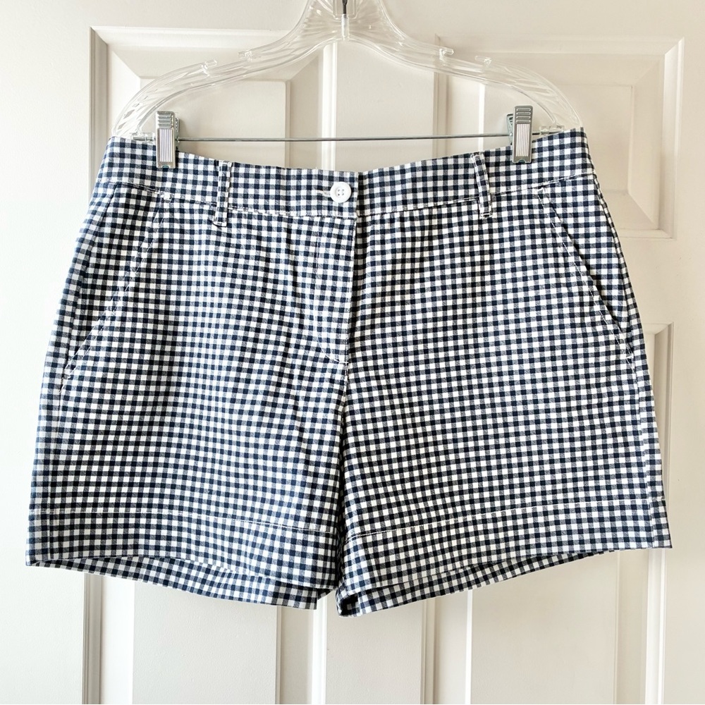 Nautica Women's Shorts Cotton Blend Gingham Navy Blue & White Size 12 NWOT